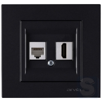 Розетка комп'ютерна RJ45 Cat6 + Розетка HDMI Arvia Electric KAREN Чорний (20 07 2000 255)